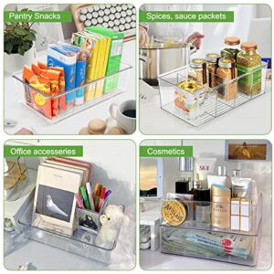 ZIZOTI Food Pantry Organization and Storage Bins 7 Pack Clear Plastic Removable Snack Organizer Racks w 3 Dividers, Great for Organize Packets, Spices, Pouches Stackable Fridge Kitchen, Cabinets