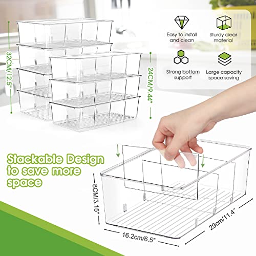 ZIZOTI Food Pantry Organization and Storage Bins 7 Pack Clear Plastic Removable Snack Organizer Racks w 3 Dividers, Great for Organize Packets, Spices, Pouches Stackable Fridge Kitchen, Cabinets