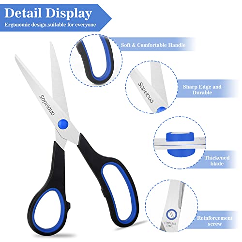 Scissors Set of 6-Pack, 8" Scissors All Purpose Comfort-Grip Handles Sharp Scissors for Office Home School Craft Sewing Fabric Supplies, High/Middle School Student Teacher Scissor, Right/Left Handed