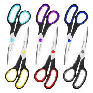 scissors set of 6-pack, 8″ scissors all purpose comfort-grip handles sharp scissors for office home school craft sewing fabric supplies, high/middle school student teacher scissor, right/left handed