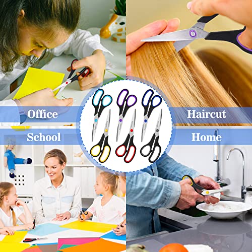 Scissors Set of 6-Pack, 8" Scissors All Purpose Comfort-Grip Handles Sharp Scissors for Office Home School Craft Sewing Fabric Supplies, High/Middle School Student Teacher Scissor, Right/Left Handed