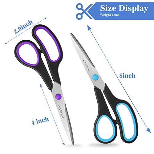 Scissors Set of 6-Pack, 8" Scissors All Purpose Comfort-Grip Handles Sharp Scissors for Office Home School Craft Sewing Fabric Supplies, High/Middle School Student Teacher Scissor, Right/Left Handed