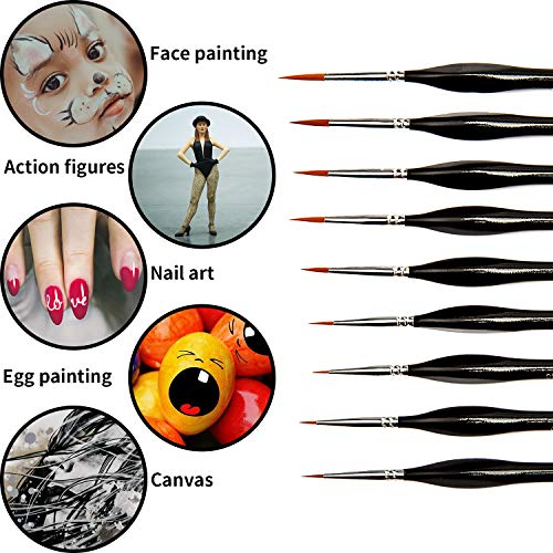 AIEX 9 Pieces Fine Detail Paint Brush Miniature Painting Brushes Kit Mini Paints Brush Set for Acrylic, Watercolor, Oil, Face, Nail, Scale Model Painting, Line Drawing(Black)