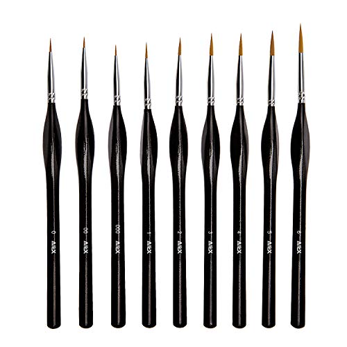 AIEX 9 Pieces Fine Detail Paint Brush Miniature Painting Brushes Kit Mini Paints Brush Set for Acrylic, Watercolor, Oil, Face, Nail, Scale Model Painting, Line Drawing(Black)