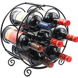 PAG 7 Bottles Freestanding Countertop Metal Wine Rack Small Wine Bottle Holders Stands, Black