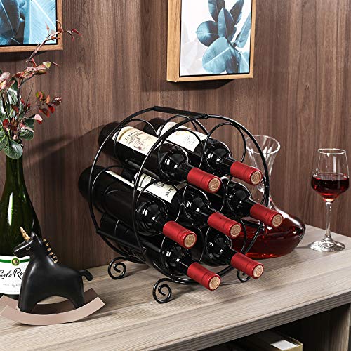 PAG 7 Bottles Freestanding Countertop Metal Wine Rack Small Wine Bottle Holders Stands, Black