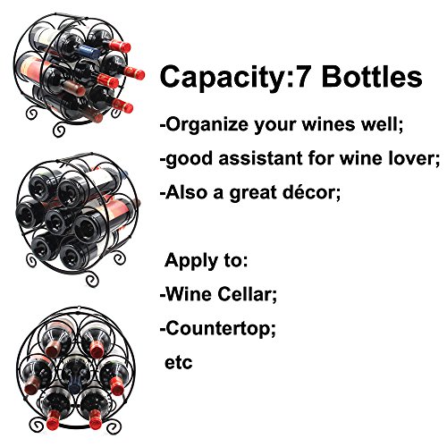 PAG 7 Bottles Freestanding Countertop Metal Wine Rack Small Wine Bottle Holders Stands, Black