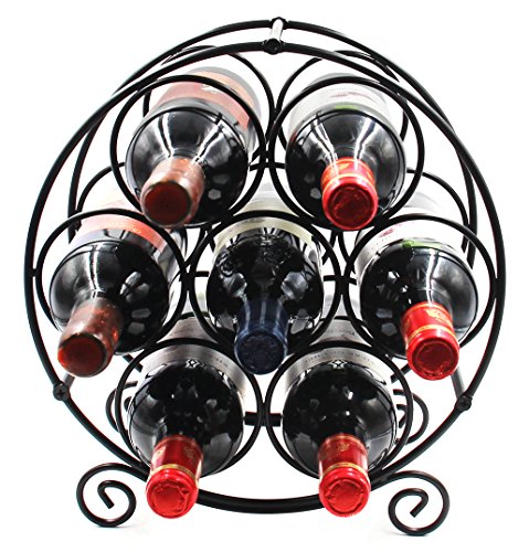 PAG 7 Bottles Freestanding Countertop Metal Wine Rack Small Wine Bottle Holders Stands, Black