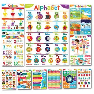 Sproutbrite Educational Posters for Toddlers - Classroom Decorations - Kindergarten Homeschool Supplies Materials - Preschool Learning Decor - ABC Poster - 11 Charts for Distance Learning