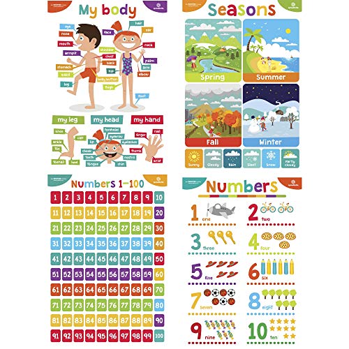 Sproutbrite Educational Posters for Toddlers - Classroom Decorations - Kindergarten Homeschool Supplies Materials - Preschool Learning Decor - ABC Poster - 11 Charts for Distance Learning