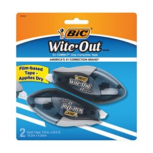 bic wite-out brand ez correct grip correction tape, 19.8 feet, 2-count pack of white correction tape, fast, clean and easy to use tear-resistant tape office or school supplies