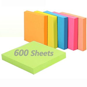 teskyer 600 sheets sticky notes, 3×3 inch, 6 pads strong adhesive self-stick notes, 6 bright colors, 100 sheets/pad