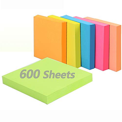 Teskyer 600 Sheets Sticky Notes, 3x3 Inch, 6 Pads Strong Adhesive Self-Stick Notes, 6 Bright Colors, 100 Sheets/Pad