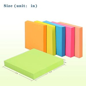 Teskyer 600 Sheets Sticky Notes, 3x3 Inch, 6 Pads Strong Adhesive Self-Stick Notes, 6 Bright Colors, 100 Sheets/Pad