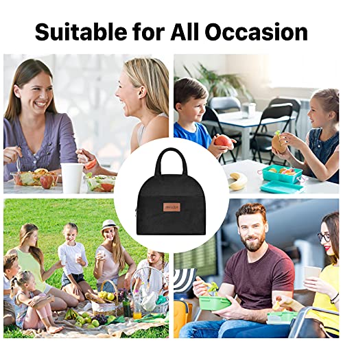 DANIA & DEAN Insulated Lunch Bag, Durable Freezable Lunch Box for Women/Men/Kids Double Zippers Wide Open Tote Bag Leakproof Thermal and Cooler Reusable Lunch Box for Office/School/Outdoor(Black)
