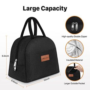 DANIA & DEAN Insulated Lunch Bag, Durable Freezable Lunch Box for Women/Men/Kids Double Zippers Wide Open Tote Bag Leakproof Thermal and Cooler Reusable Lunch Box for Office/School/Outdoor(Black)