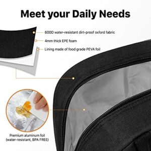 DANIA & DEAN Insulated Lunch Bag, Durable Freezable Lunch Box for Women/Men/Kids Double Zippers Wide Open Tote Bag Leakproof Thermal and Cooler Reusable Lunch Box for Office/School/Outdoor(Black)