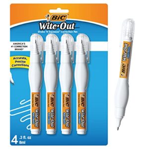 bic wite-out brand shake ‘n squeeze correction pen, 8 ml correction fluid, 4-count pack of white correction pens, fast, clean and easy to use office or school supplies