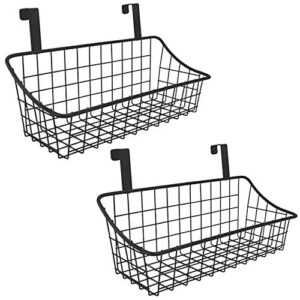 lelecat basket with hook grid storage basket, hang it behind a door or on a railing, over the cabinet door, small, black,2 pack