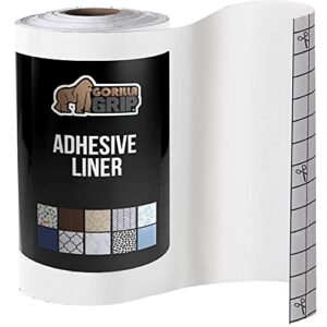 gorilla grip peel and stick adhesive removable liner for books, drawers, shelves and crafts, easy install kitchen decor paper, contact liners cover book, drawer, 11.8 in x 20 ft roll, clear matte