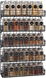 spice rack organizer wall mounted 5-tier stackable hanging spice jars storage racks,great for kitchen and pantry,up to storage 48 jars(patent no.:d909138s)