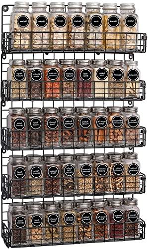 Spice Rack Organizer Wall Mounted 5-Tier Stackable Hanging Spice Jars Storage Racks,Great for Kitchen and Pantry,Up to Storage 48 Jars(Patent No.:D909138S)