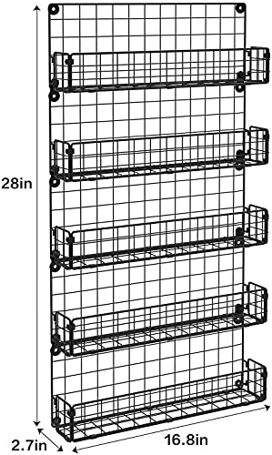 Spice Rack Organizer Wall Mounted 5-Tier Stackable Hanging Spice Jars Storage Racks,Great for Kitchen and Pantry,Up to Storage 48 Jars(Patent No.:D909138S)