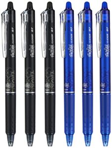 pilot frixion clicker 0.7mm, erasable gel pens, fine point (6-pack, black/blue)