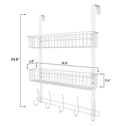 LUCYCAZ Over The Door Hooks Organizer, Door Hanger Towel Rack with 10 Coat Hooks & 2 Mesh Basket Over The Door Shelf, Back of Door Storage Organizer for Barthroom Kitchen Hanging Towel Clothes (White)