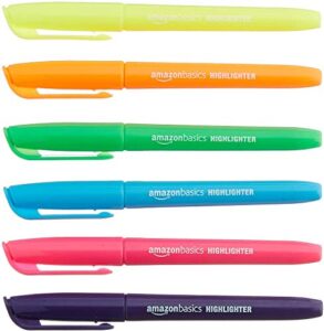 amazon basics chisel tip, fluorescent ink highlighters, assorted colors – pack of 12