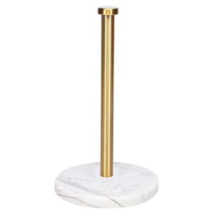 nearmoon standing paper towel holder, kitchen paper towel roll holder- for bathroom kitchen countertop, standard or jumbo-sized roll holder (with marble base, brushed gold)