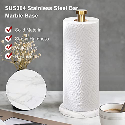 NearMoon Standing Paper Towel Holder, Kitchen Paper Towel Roll Holder- for Bathroom Kitchen Countertop, Standard or Jumbo-Sized Roll Holder (with Marble Base, Brushed Gold)