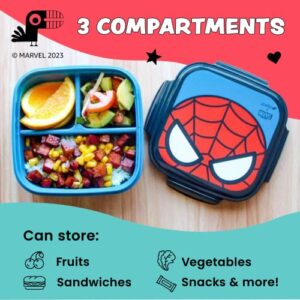 Yoobi x Marvel Spider-Man Bento Box and Ice Pack - 3 Compartment Lunch Box, Dishwasher & Microwave Safe Food & Snack Container for Kids & Adults - BPA & PVC Free, Leakproof