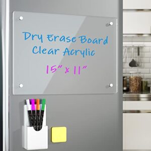acrylic note board refrigerator dry erase board magnetic clear 15”x11″ includes 4 dry erase markers