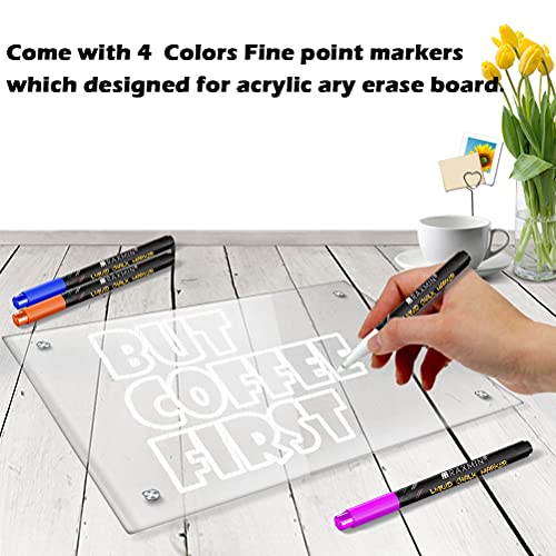 Acrylic Note Board Refrigerator Dry Erase Board Magnetic Clear 15”x11" Includes 4 Dry Erase Markers