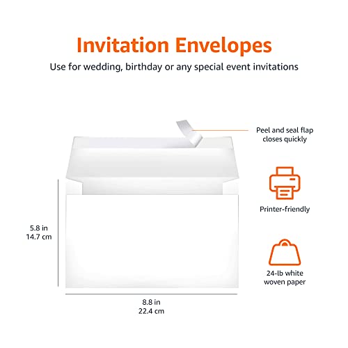 Amazon Basics A9 Blank Invitation Envelopes with Peel & Seal Closure, 5-3/4 x 8-3/4 Inches, White - Pack of 100