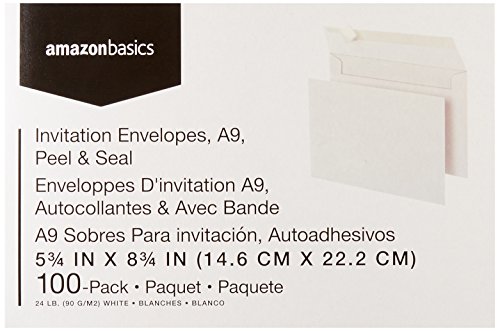 Amazon Basics A9 Blank Invitation Envelopes with Peel & Seal Closure, 5-3/4 x 8-3/4 Inches, White - Pack of 100