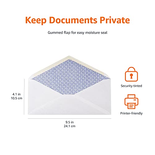 Amazon Basics #10 Security Tinted Business Envelopes, Moisture Sealed, 4-1/8 x 9-1/2 Inch - Pack of 500, White
