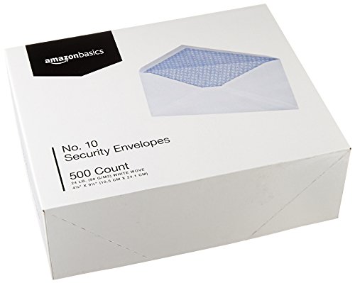 Amazon Basics #10 Security Tinted Business Envelopes, Moisture Sealed, 4-1/8 x 9-1/2 Inch - Pack of 500, White