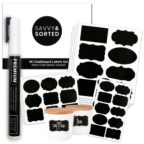 Chalkboard Labels for Jars 96pc - Chalkboard Labels Stickers White Chalk Marker - Chalk Labels for Containers Pantry Labels Chalk Stickers - Black Labels Removable Labels - Chalkboard Stickers Labels