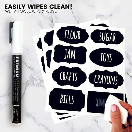 Chalkboard Labels for Jars 96pc - Chalkboard Labels Stickers White Chalk Marker - Chalk Labels for Containers Pantry Labels Chalk Stickers - Black Labels Removable Labels - Chalkboard Stickers Labels