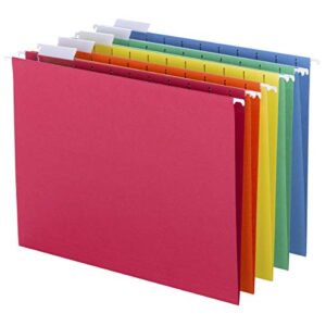 smead colored hanging file folder with tab, 1/5-cut adjustable tab, letter size, assorted primary colors, 25 per box (64059)