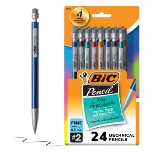 bic xtra-precision mechanical pencils with erasers, fine point (0.5mm), 24-count pack, mechanical drafting pencils set