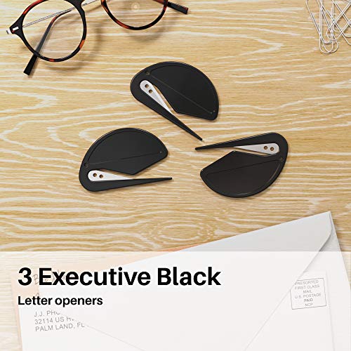 Uncommon Desks Letter Openers - Executive Black - Sharp and Efficient - Open Envelopes with Ease (Black, 3 Pieces)
