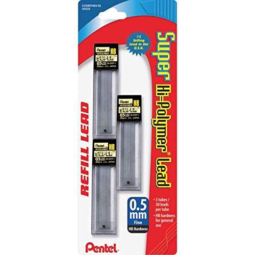 Pentel® Super Hi-Polymer® Leads, 0.5 mm, HB, 30 Leads Per Tube, Pack Of 3 Tubes