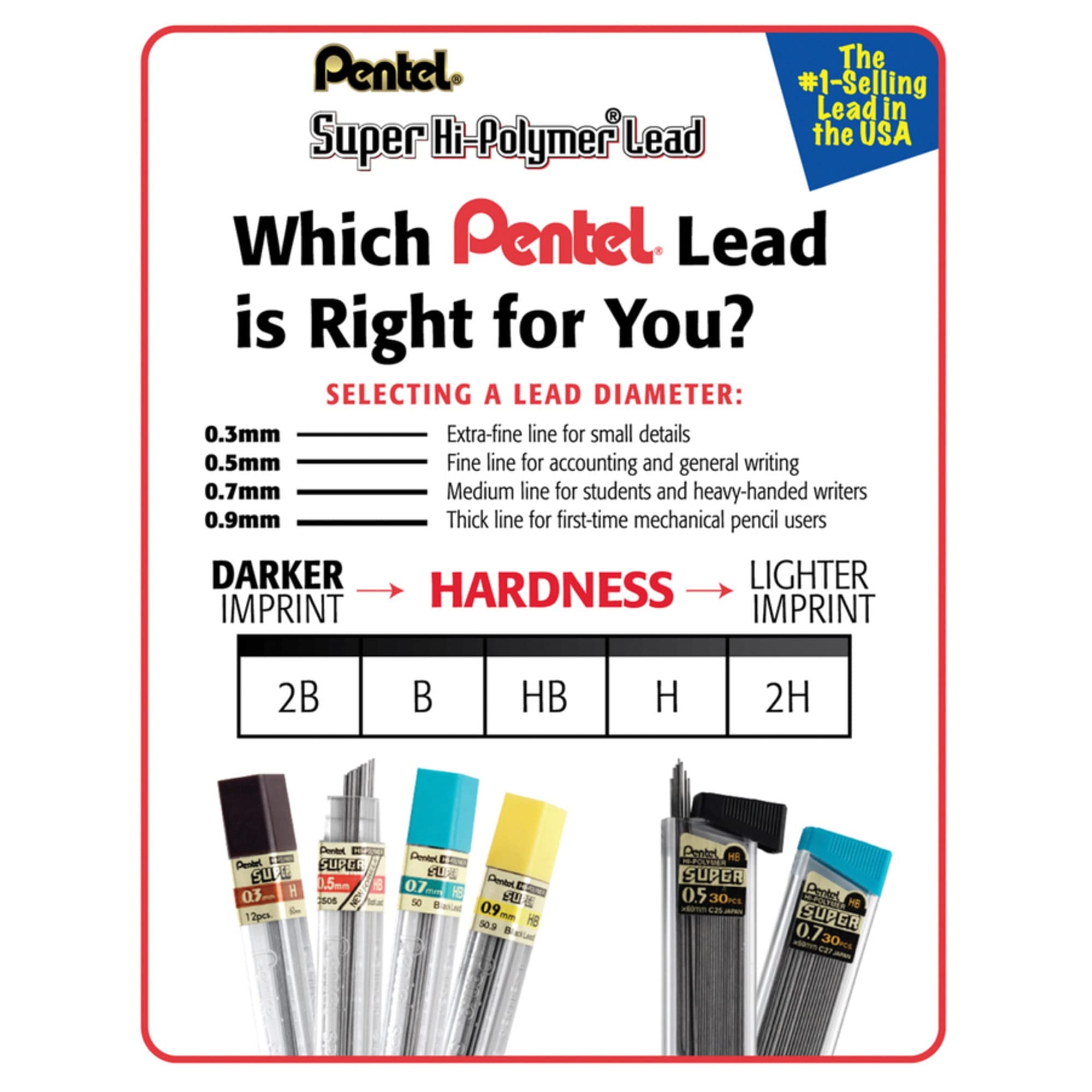 Pentel® Super Hi-Polymer® Leads, 0.5 mm, HB, 30 Leads Per Tube, Pack Of 3 Tubes