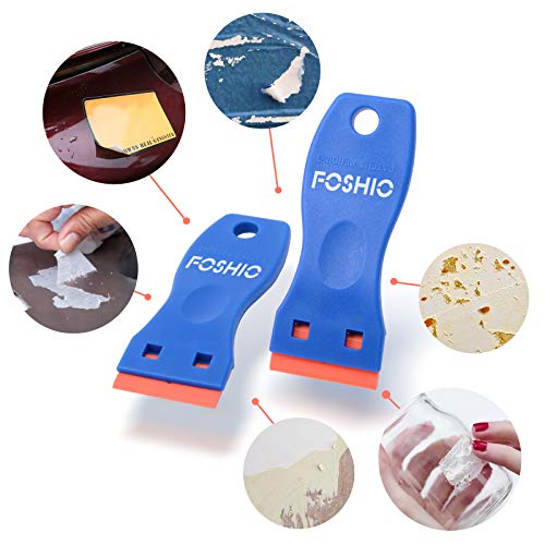 FOSHIO Plastic Razor Blade Scraper Include 2PCS Scraper Tool and 100PCS Blades for Gasket Remover, Labels Decal and Adhesive Remover for Windows and Glass,Blue