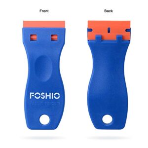 FOSHIO Plastic Razor Blade Scraper Include 2PCS Scraper Tool and 100PCS Blades for Gasket Remover, Labels Decal and Adhesive Remover for Windows and Glass,Blue