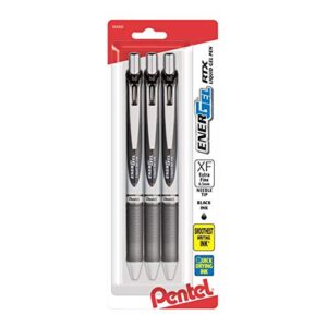 pentel energel rtx retractable liquid gel pen, (0.3mm) needle tip, extra fine line, black ink, 3-pk (bln73bp3a)