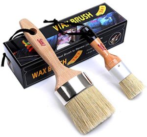 chalk and wax paint brush furniture set- painting or waxing – milk paint – dark or clear soft wax – home decor cabinets stencils woods – natural bristles 1 small round and 1 large oval brushes